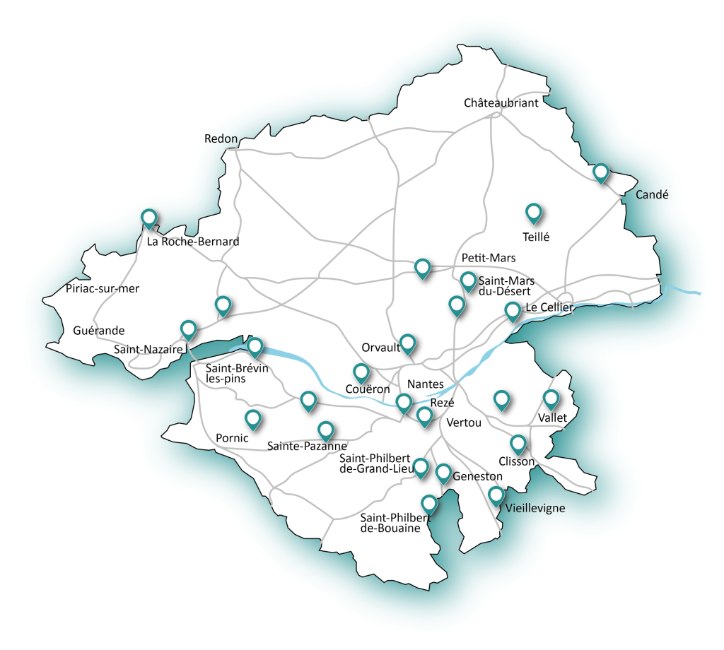 Carte des zones d’intervention de Mr Pierre en Loire-Atlantique pour le transport de matériaux